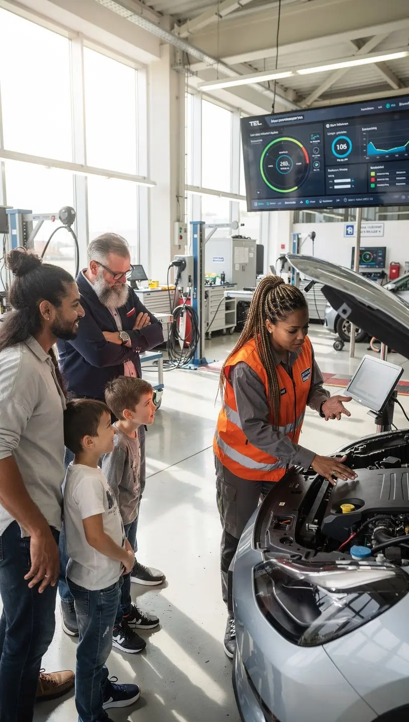 Detailný pohľad na diagnostický prístroj používaný pri servisovaní elektrických batérií vozidiel